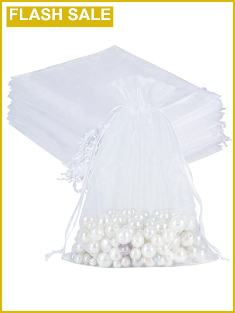 100 Organza Drawstring Gift Bags 6x9in - Satin Ribbon, Party Favors
